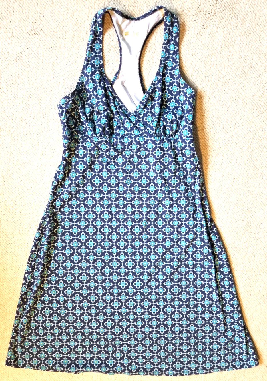 Womens Dress-SPUNKWEAR-blue knit 'Chesapeake V-Neck' racerback athleisure-S